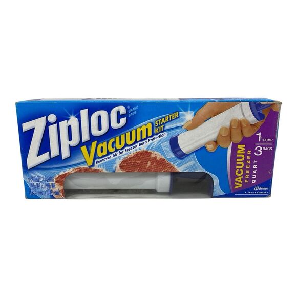 Ziploc Vacuum Starter Kit Pump and 3 Quart Freezer Bags NOS Sealed Storage New - Picture 7 of 7